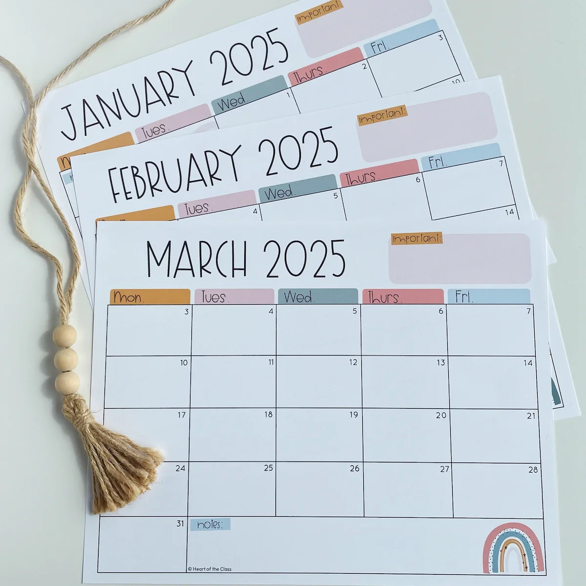 Free Teacher Calendars Boho Rainbow Heart Of The Class