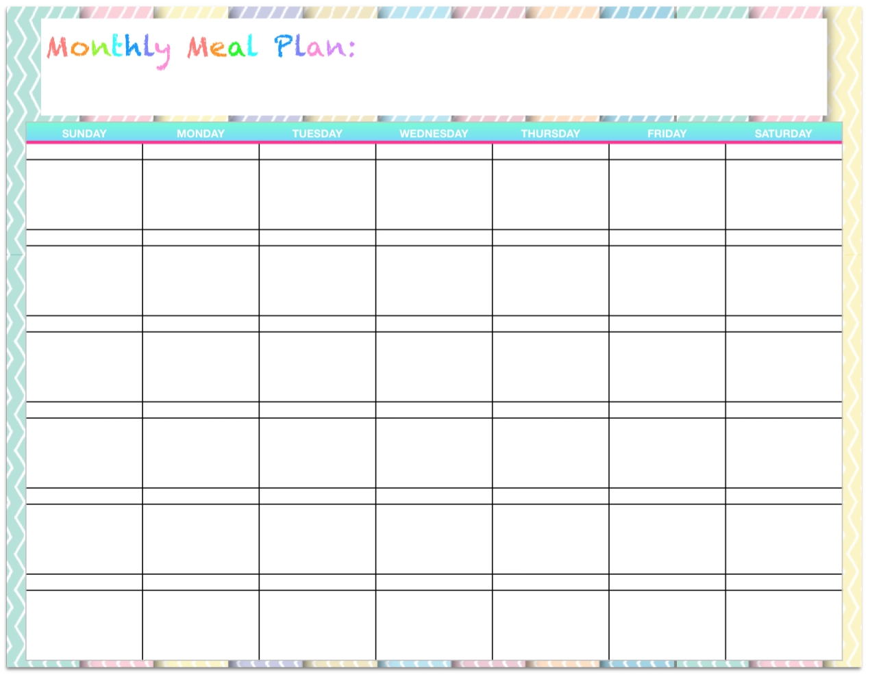 Monthly Meal Planner Printable Free