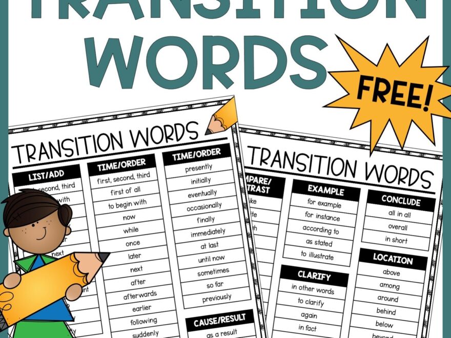 Free Transition Word List PDF For Elementary And Middle School Students Literacy In Focus