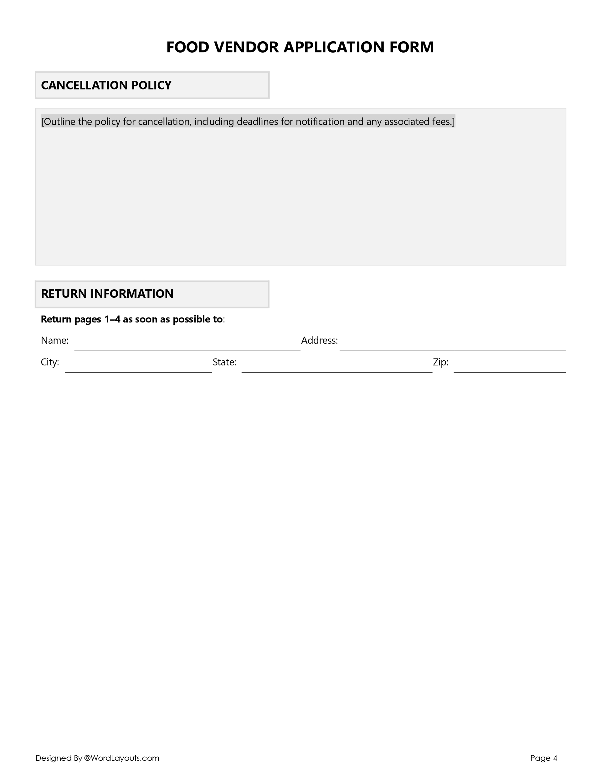Free Printable Vendor Information Sheet