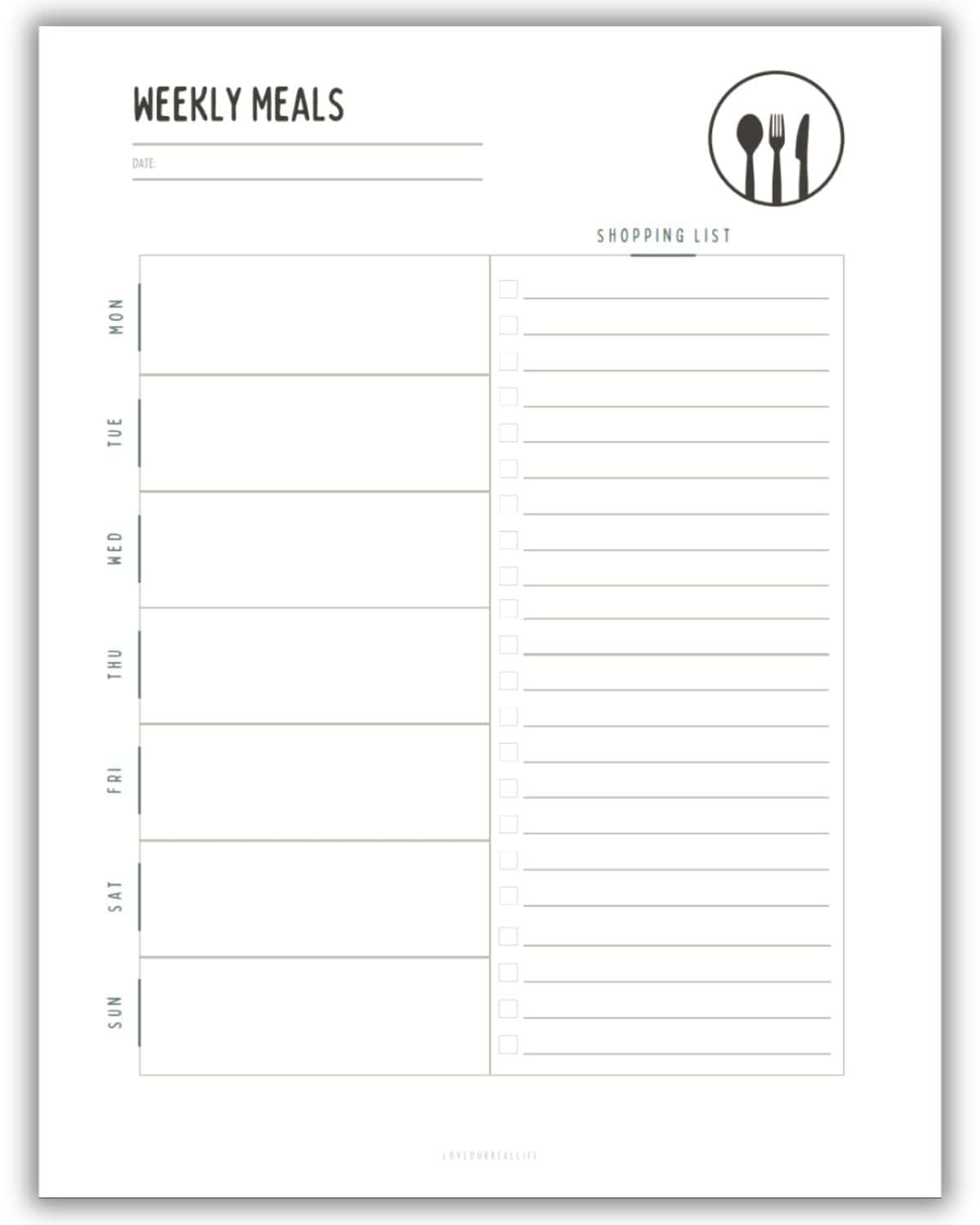 Meal Planner Printable Weekly