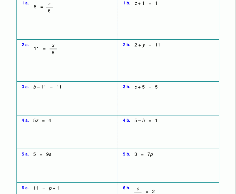 Free Worksheets For Linear Equations grades 6 9 Pre algebra Algebra 1