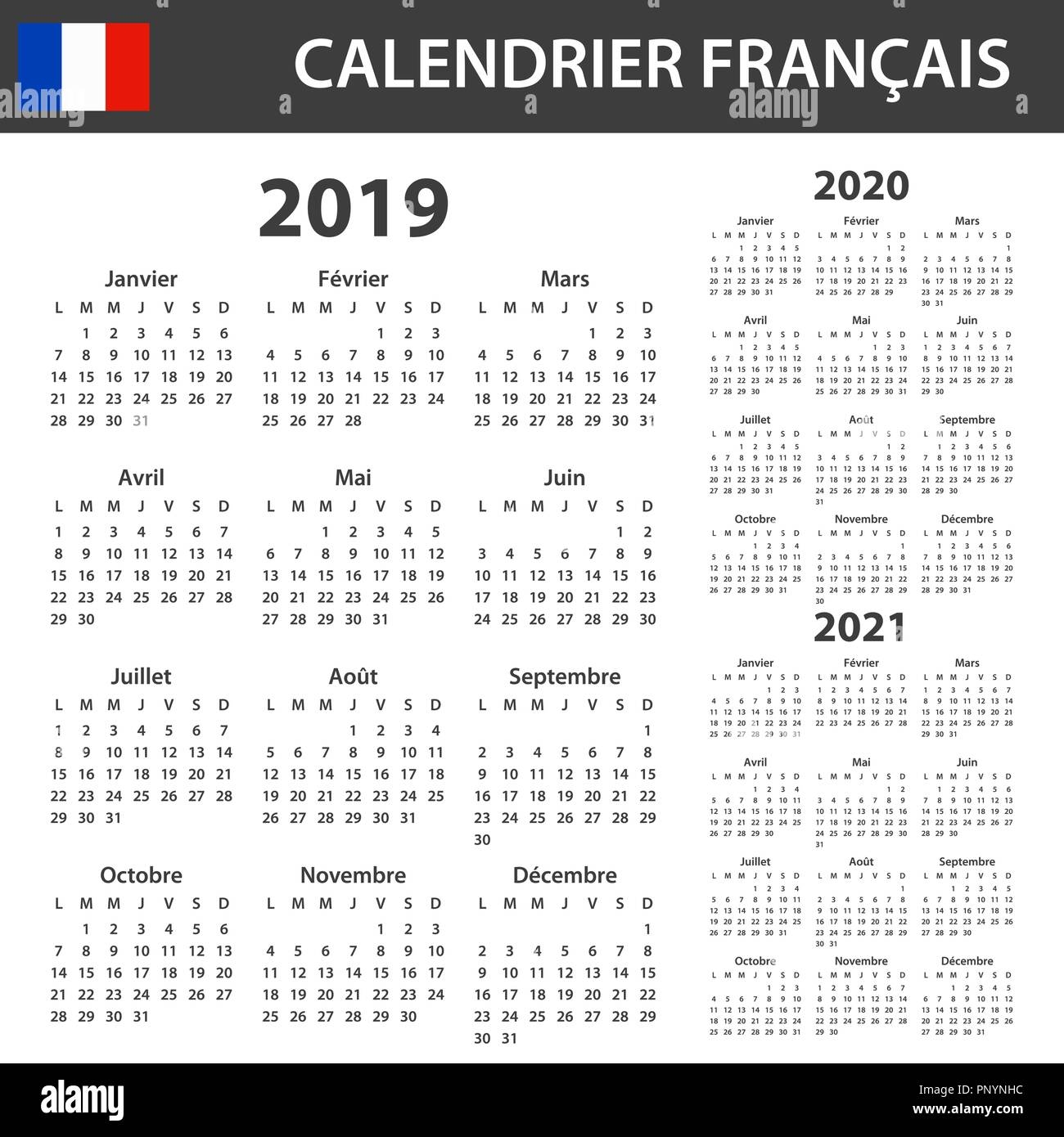 French Calendar For 2019 2020 And 2021 Scheduler Agenda Or Diary Template Week Starts On Monday Stock Vector Image Art Alamy