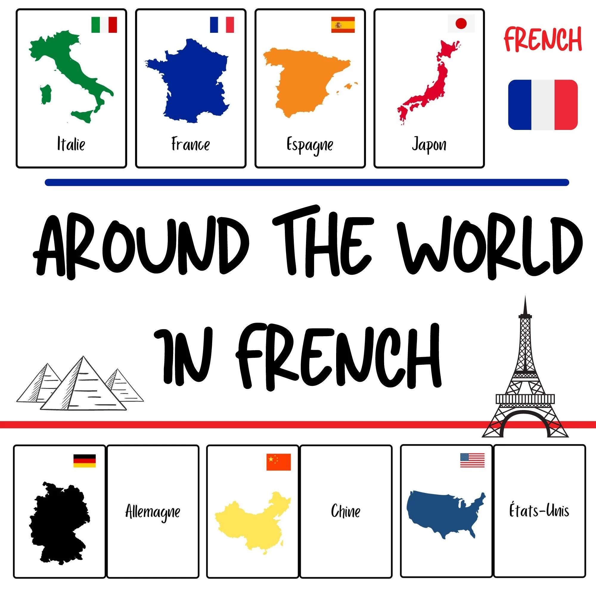 French Flashcards Vocabulary Flashcards For Kids Countries Of The World Fun French Vocabulary Practice For Children PDF Download Etsy