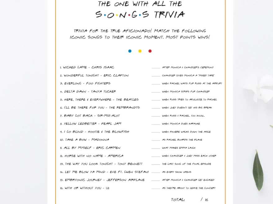 Friends Song Trivia Game Printable Awdesignsprintables