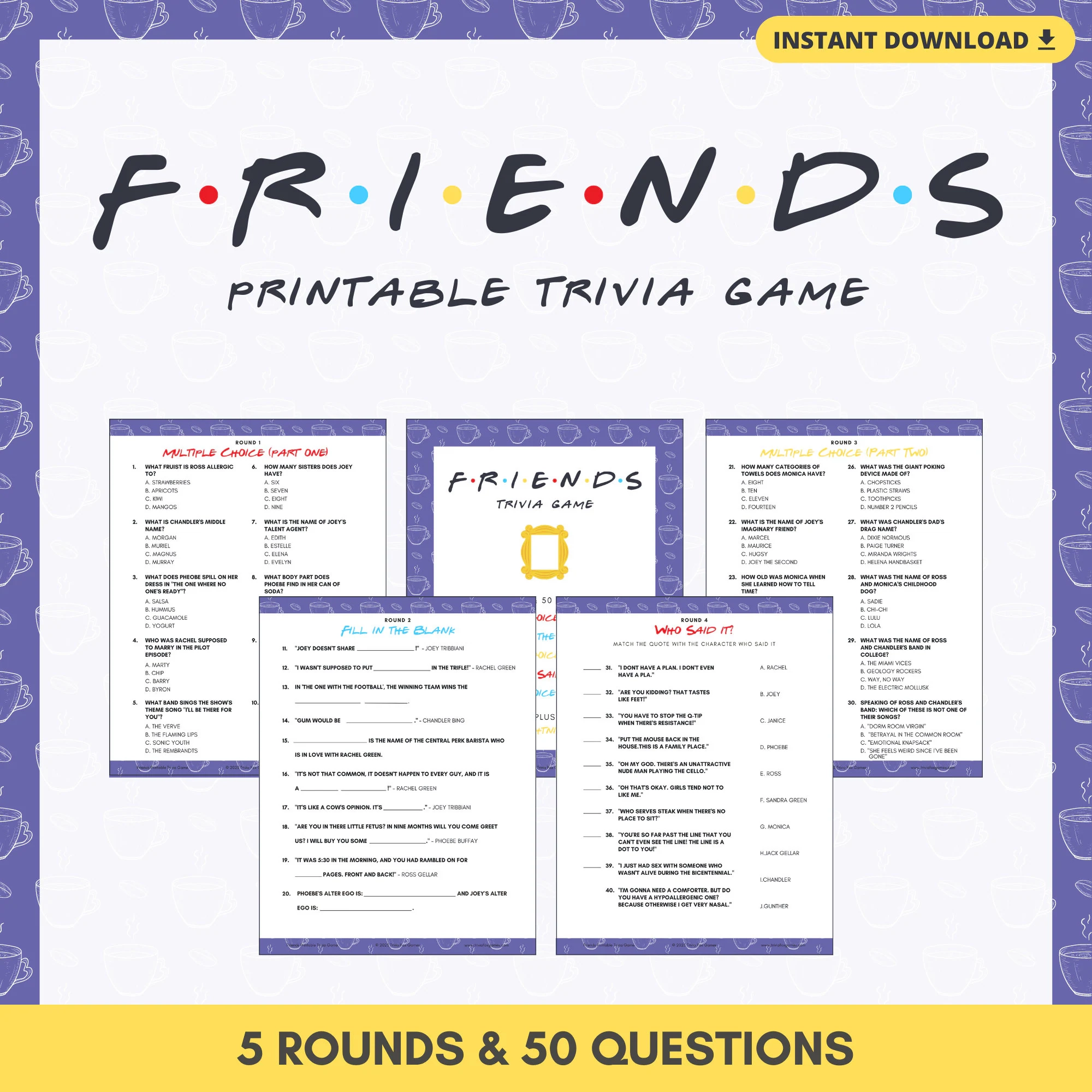 Friends Trivia Free Printable Friends Trivia Free Printable