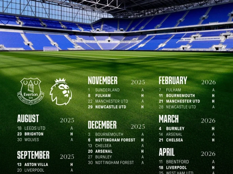 Full List Of 25 26 Fixtures R Everton