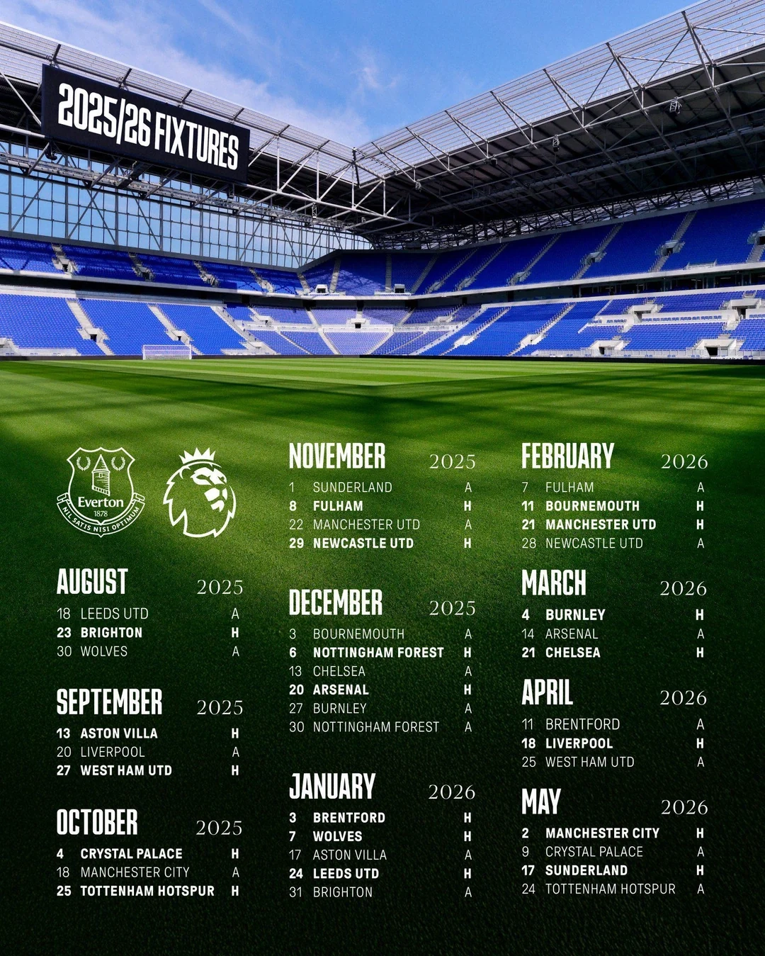 Full List Of 25 26 Fixtures R Everton