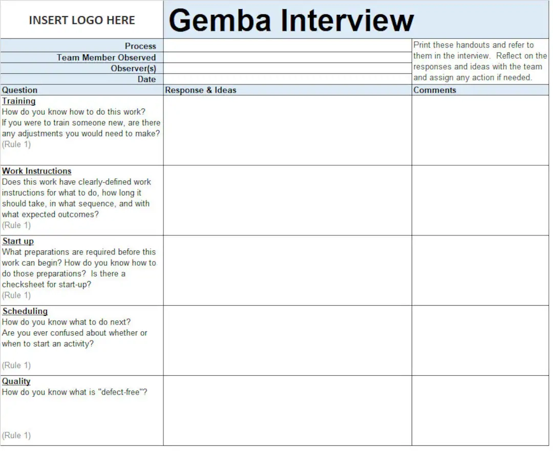 Gemba Interview Sheet Printable