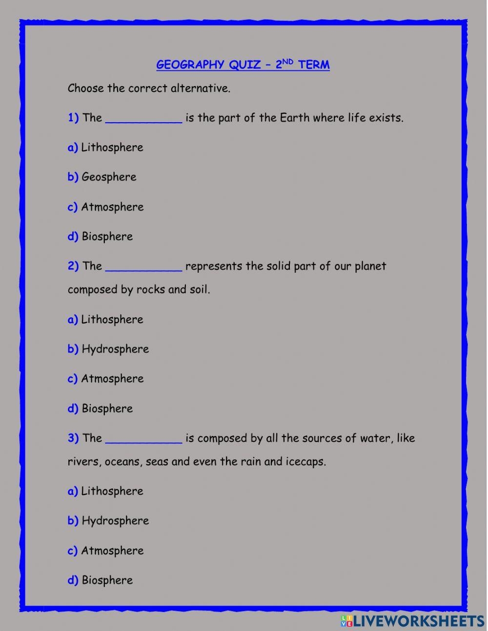 9th Grade Geography Quiz Printable