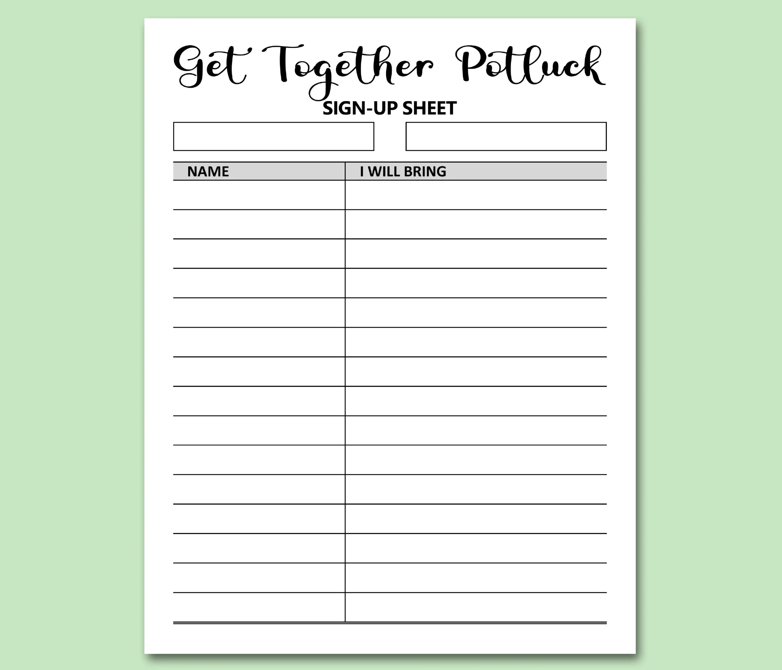 Get Together Potluck Sign Up Sheet Printable Signup Form Potluck Dinner Friends Church Social Reunion Event Games Activities Letter A4 Etsy