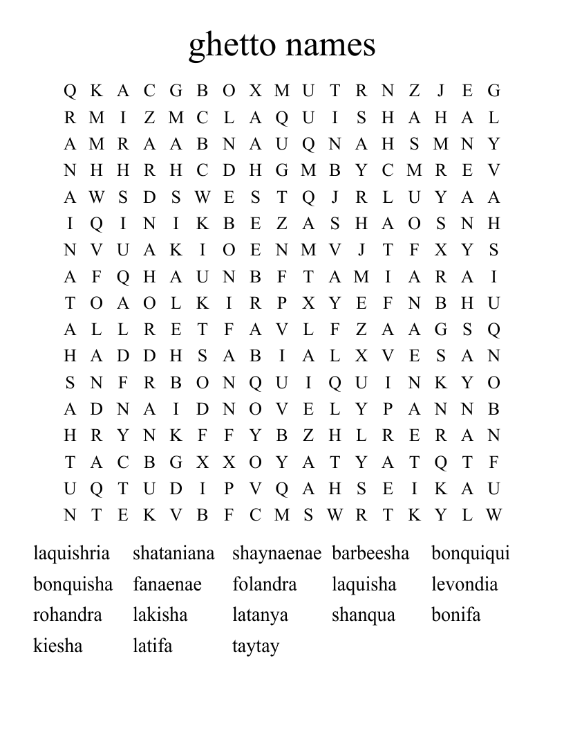 Ghetto Names Word Search WordMint