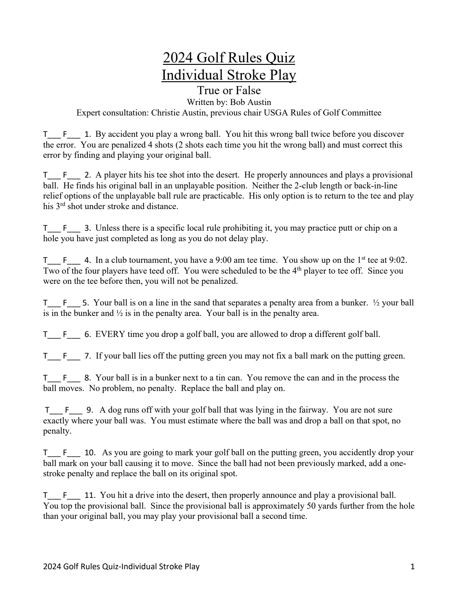 Printable Golf Rules Quiz Printable Golf Rules Quiz