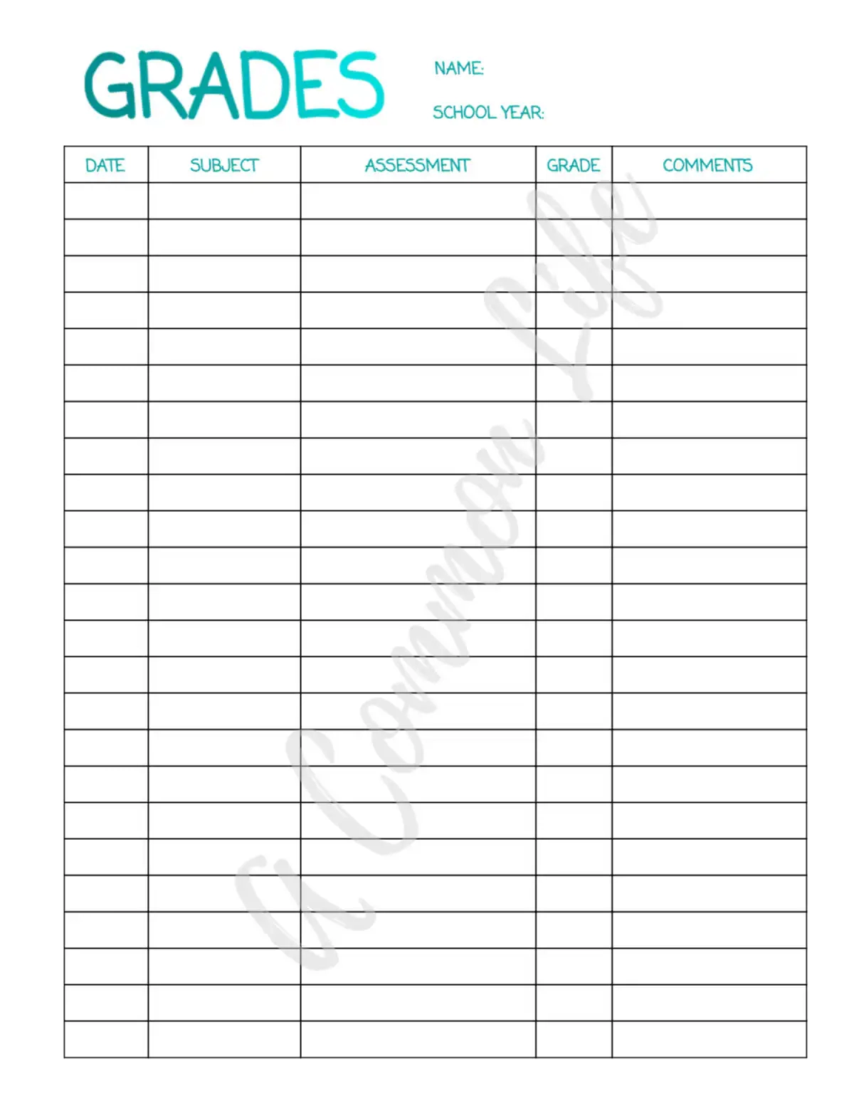 Homeschool Printable Grade Record Sheet