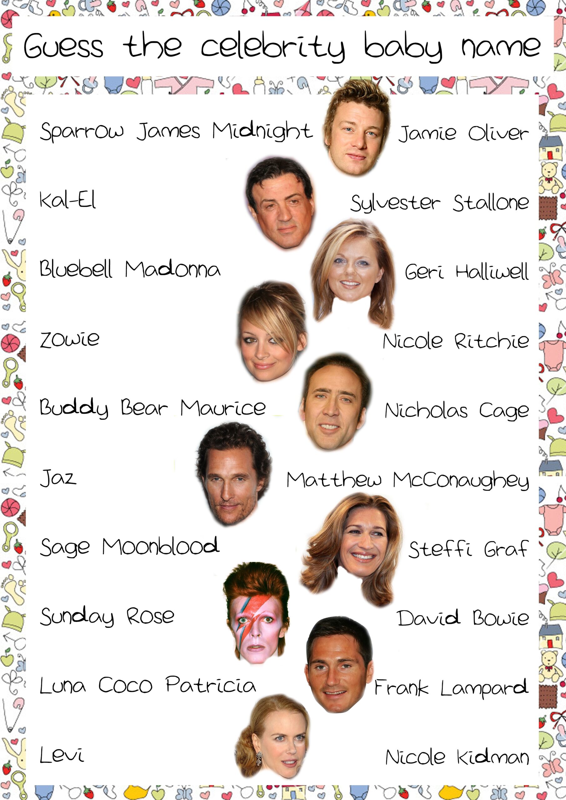 Celebrity Baby Pictures Quiz Printable