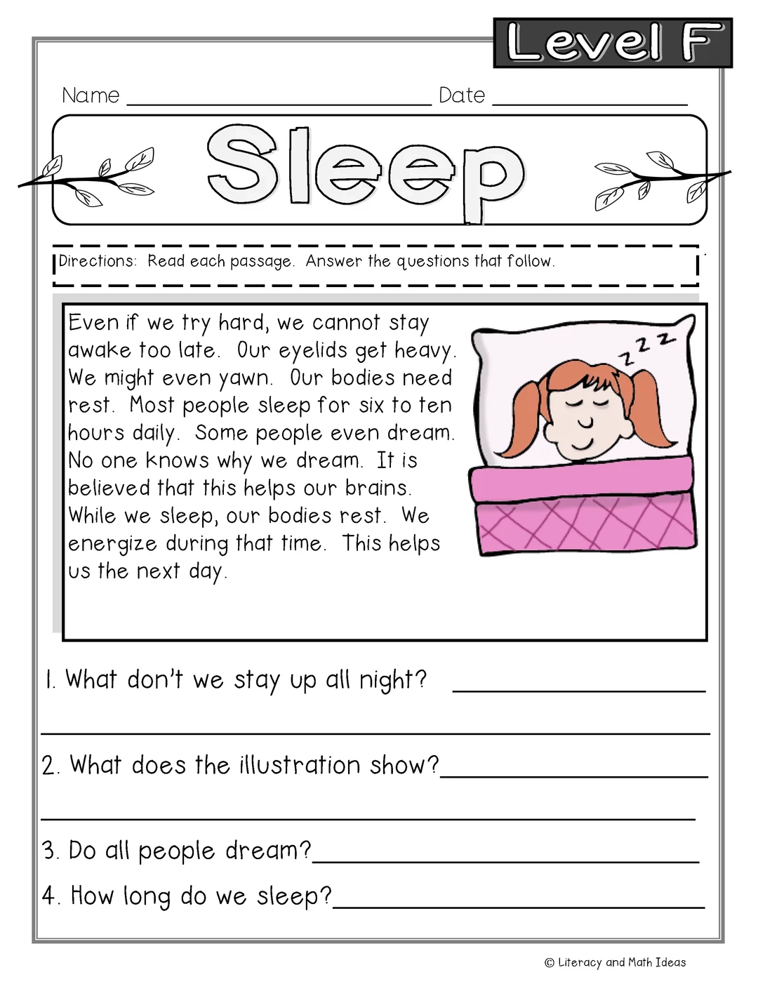 Free Guided Reading Level F Printable