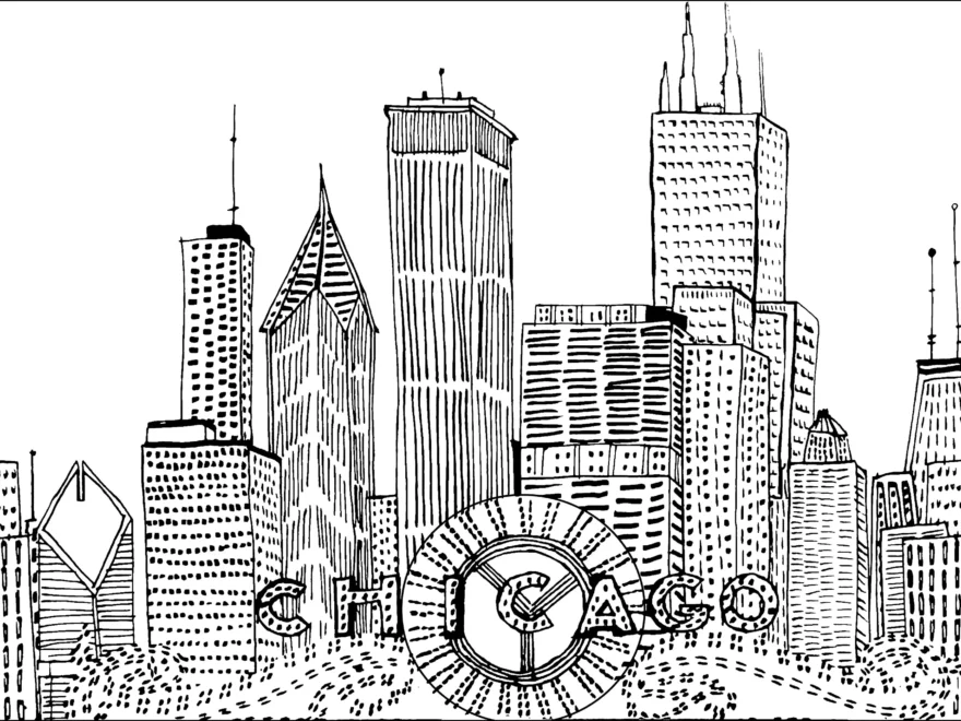 Hand drawn Chicago Skyscrapers Countries Cities And Architecture Coloring Pages