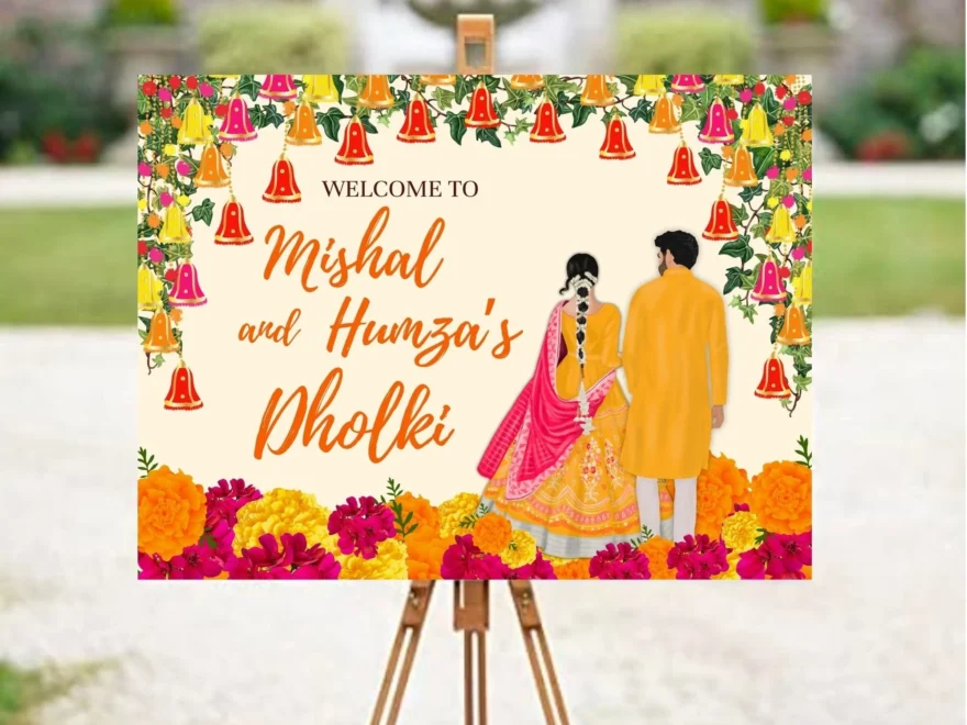 Hand Drawn Dholki Welcome Sign Mayoun Haldi Mehndi printable File Etsy