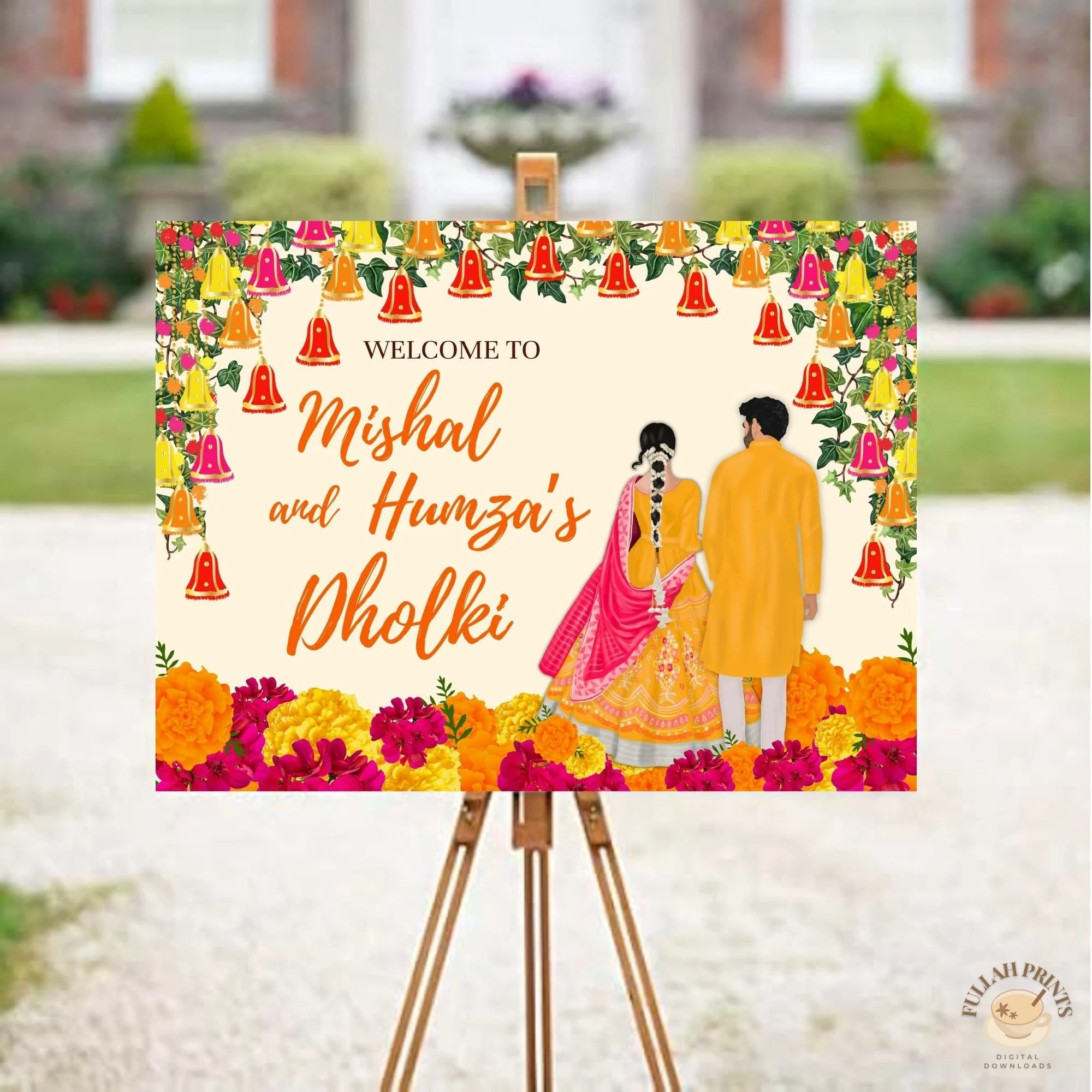 Hand Drawn Dholki Welcome Sign Mayoun Haldi Mehndi printable File Etsy