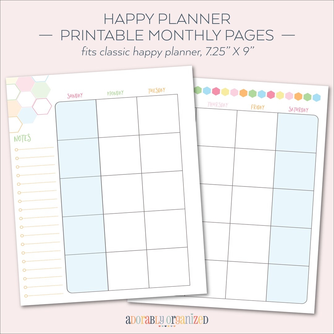 HAPPY PLANNER PRINTABLE Monthly Planner Refills Inserts 7 X 9 25 Sorbet Create 365 Me My Big Ideas Mambi Undated Sunday Etsy