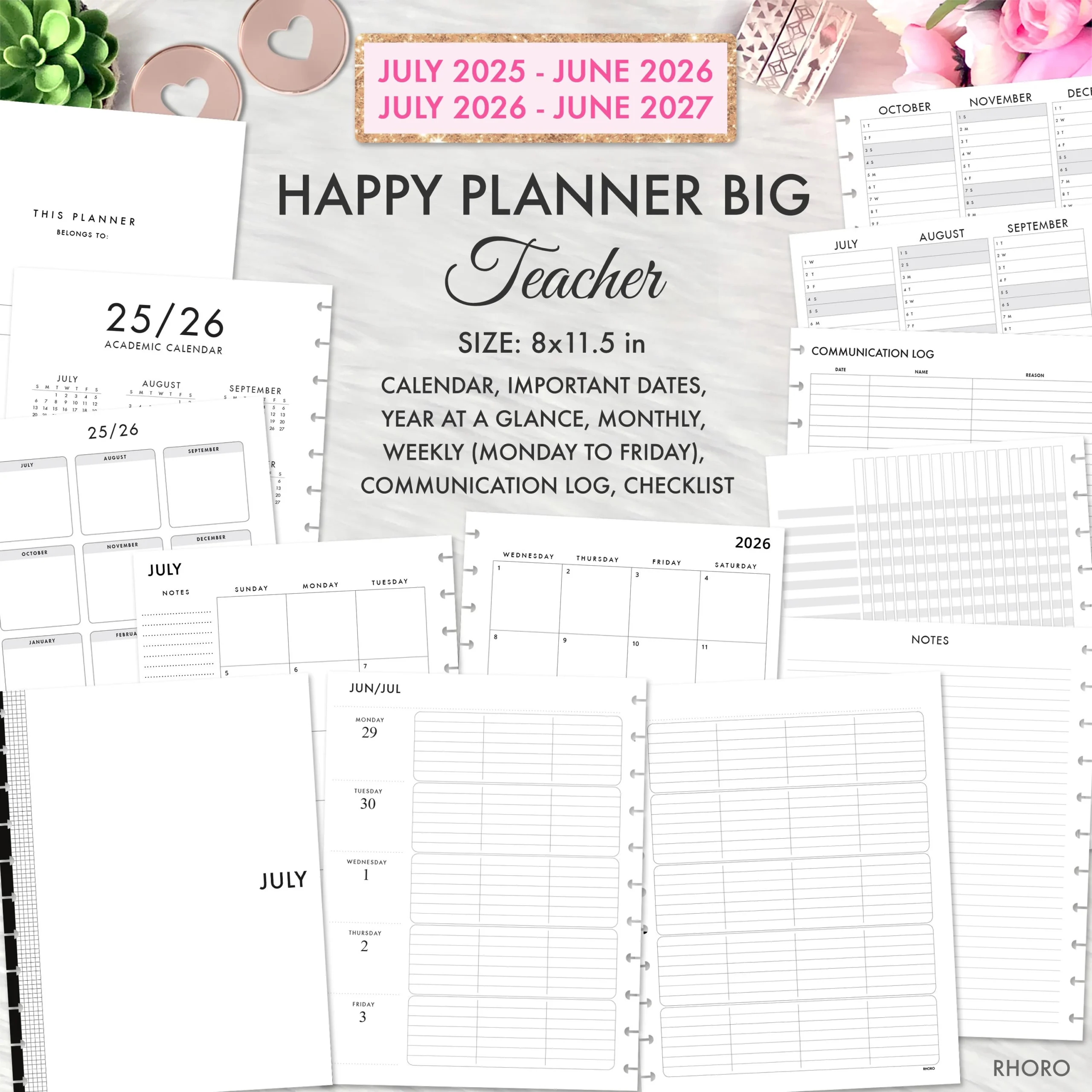 Happy Planner Printable Teacher Planner 2025 2026 Digital Big Happy Planner Template Calendar Happy Planner Big Teacher Printable PDF Etsy