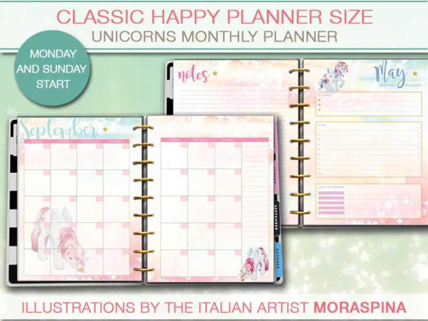 Happy Planner Printable Unicorn Monthly Planner Inserts Printable Refills Mambi PDF Etsy