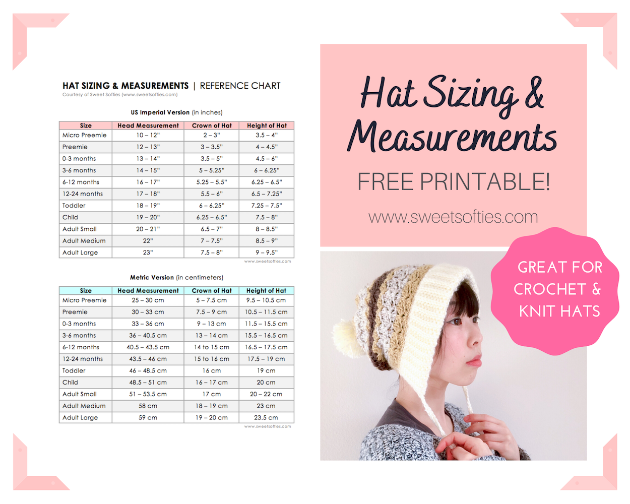 Printable Crochet Hat Sizing Guide