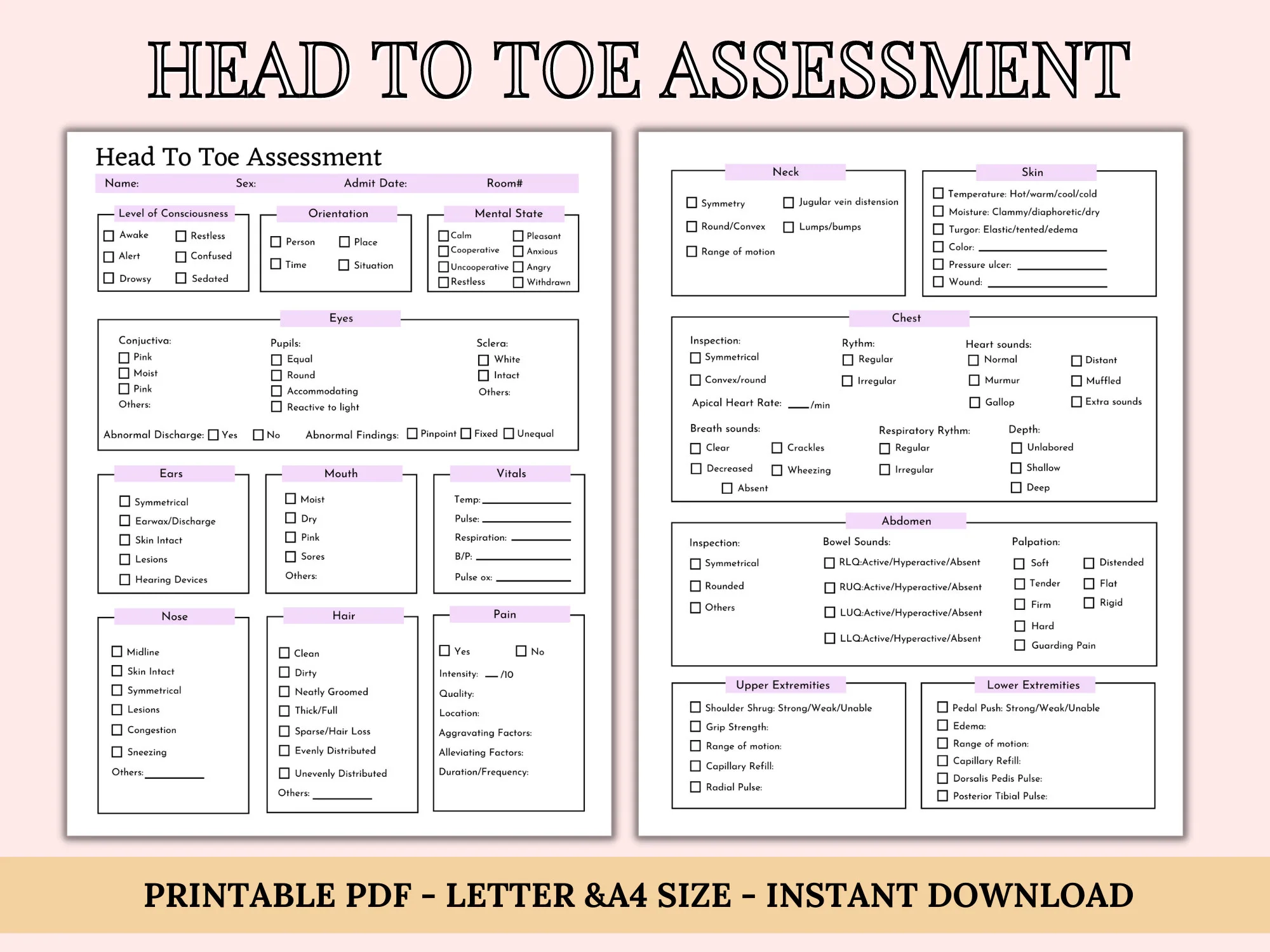 Head To Toe Assessment Template Nursing Checklist Nursing Student Notes Patient Assessment Template Health Assessment Class Etsy Head To Toe Assessment Template Nursing Checklist Nursing Student Notes Patient Assessment Template Health Assessment Class Etsy