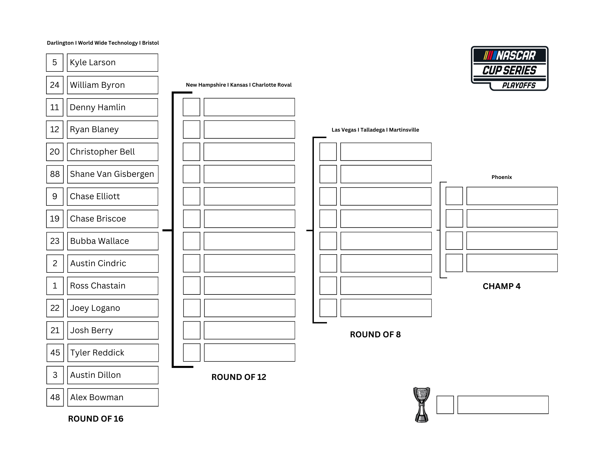 Here Is A Printable Cup Series Playoff Bracket If Anyone Wants It R NASCAR