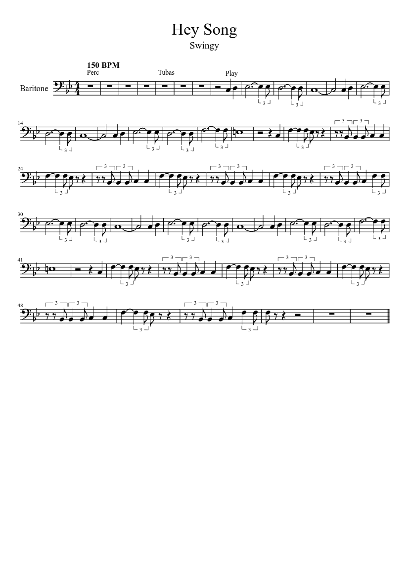 Hey Song Baritone Sheet Music For Baritone Horn Solo MuseScore
