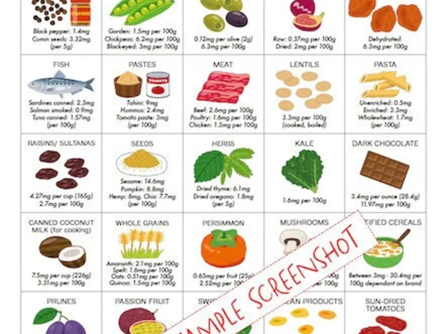 High Iron Foods Reference Chart Printable Nutrition Guide digital Download Patient Education Cheat Sheet Healthy Food Planner Anemics Etsy