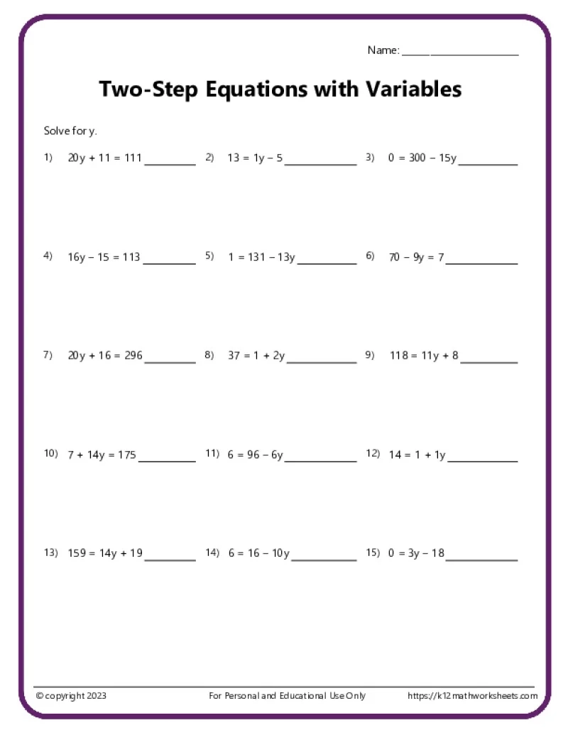 Algebra 2 Fun Sheets Printable