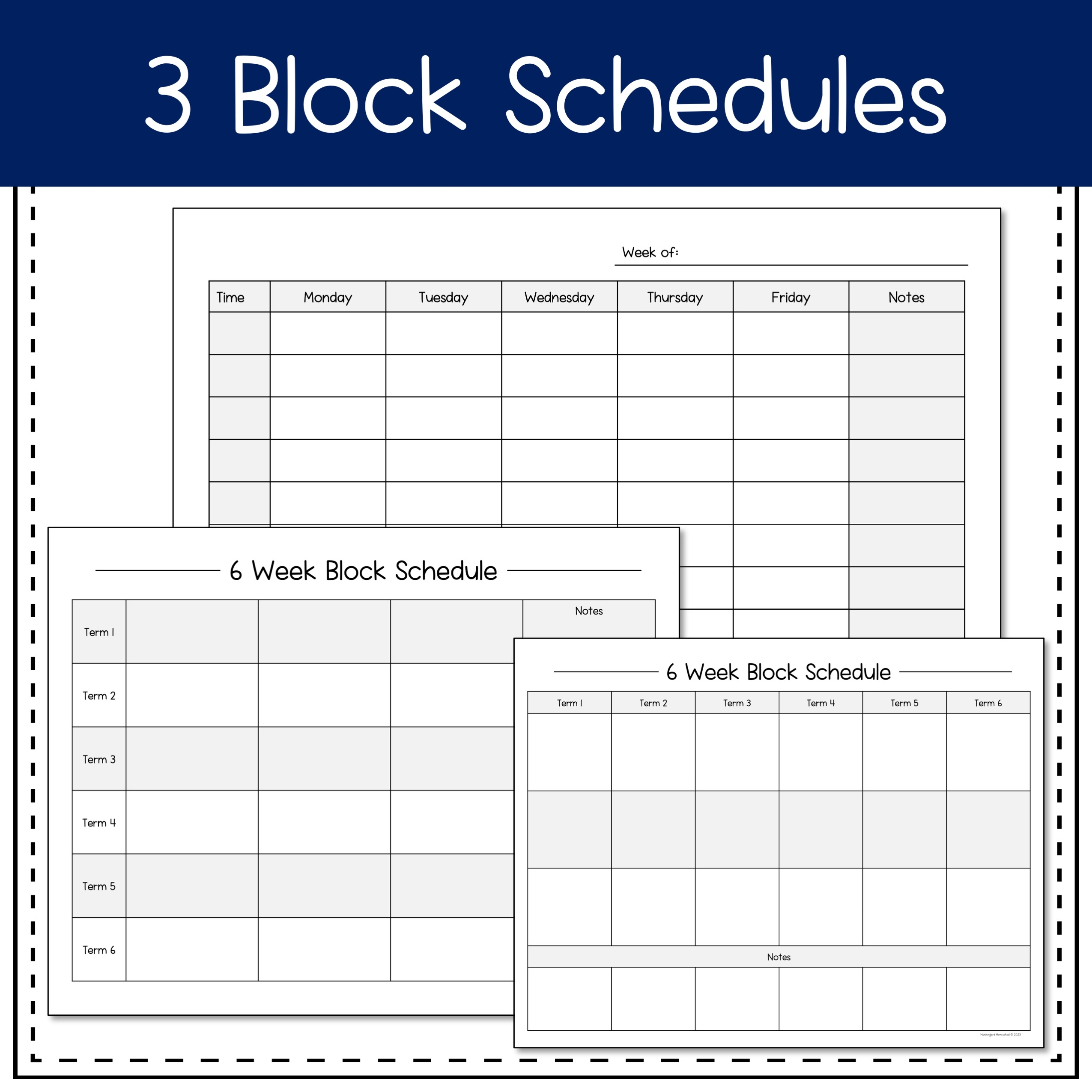 Homeschool Block Schedules Printable