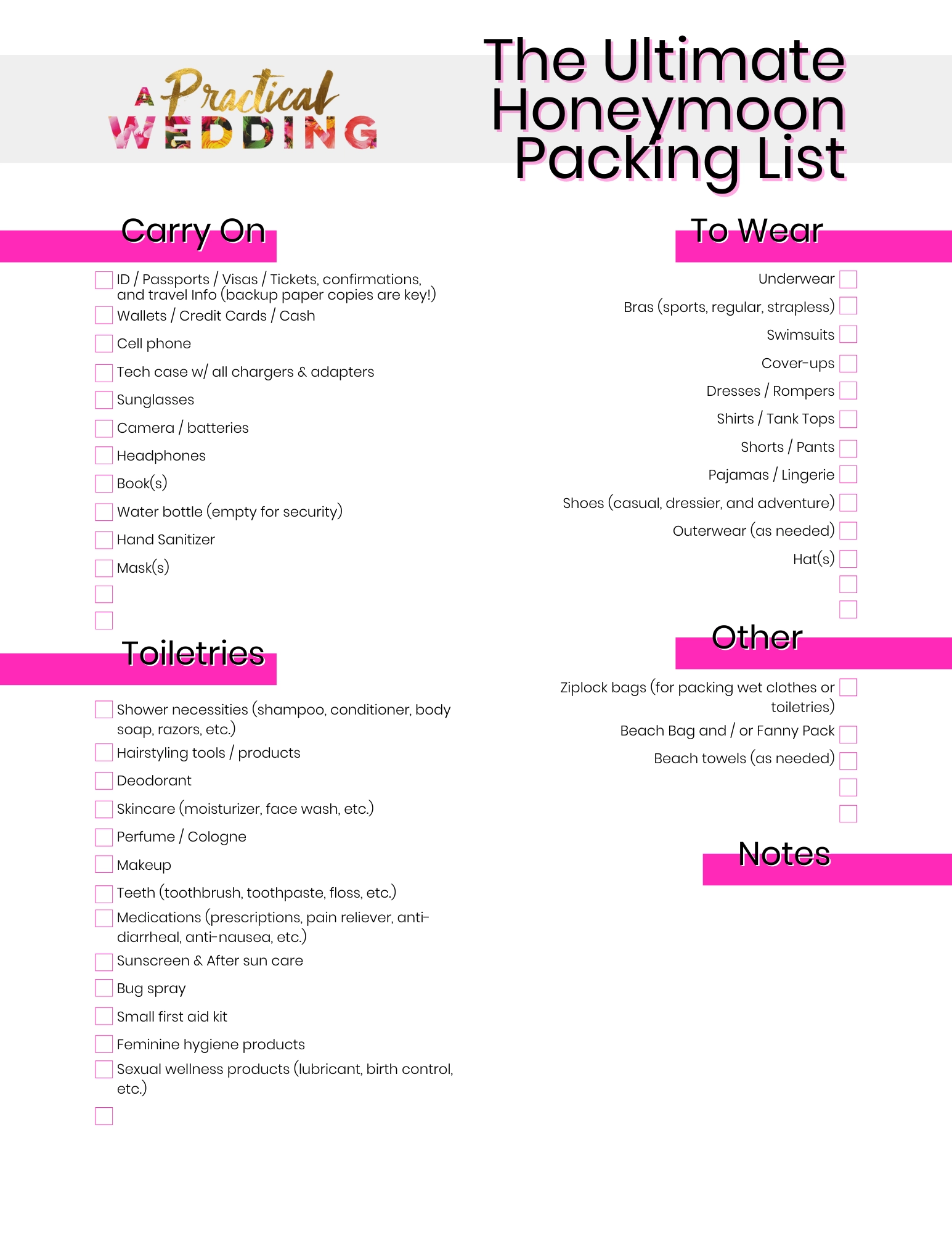 Honeymoon Packing List And Checklist A Practical Wedding