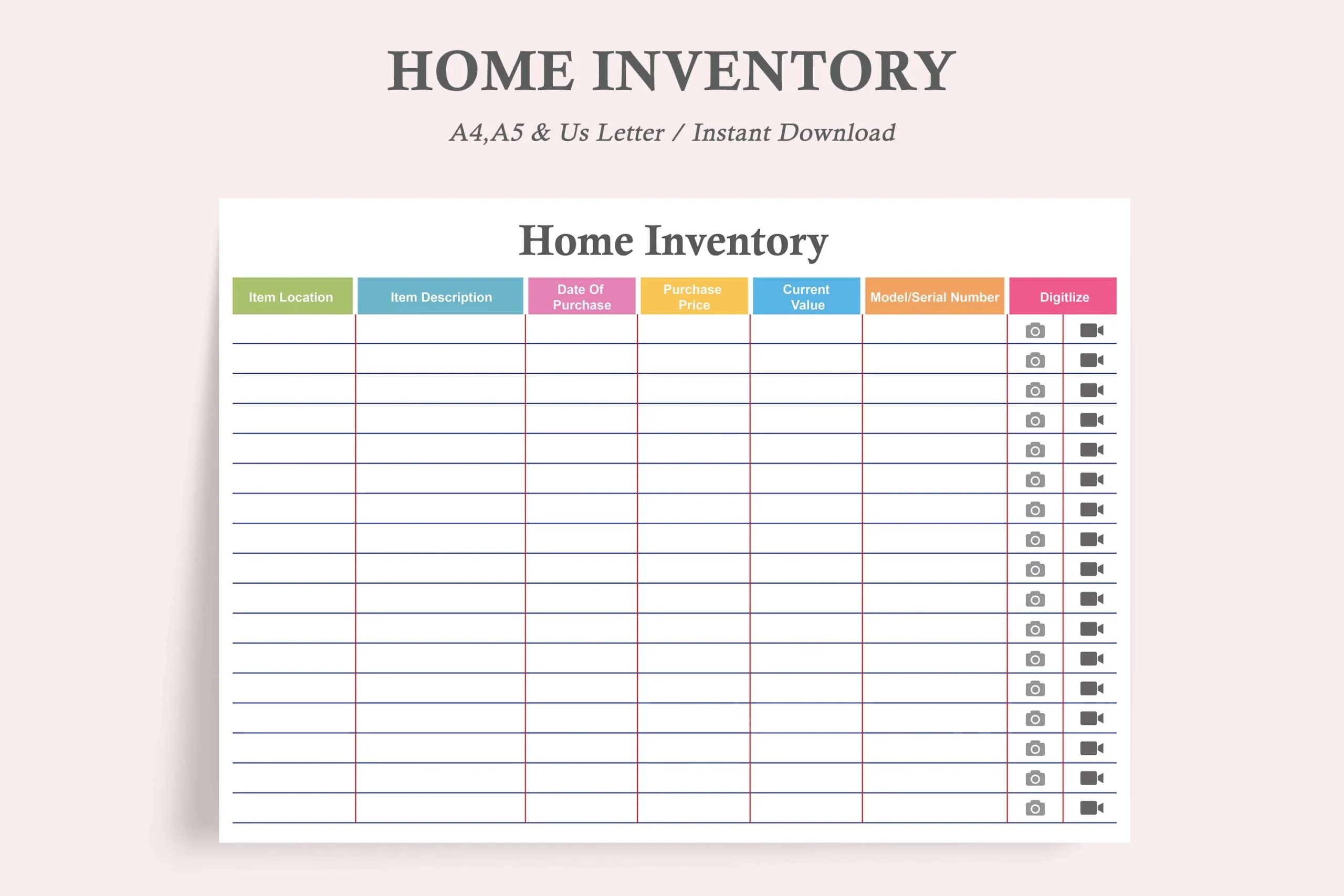Home Inventory Printable Sheets