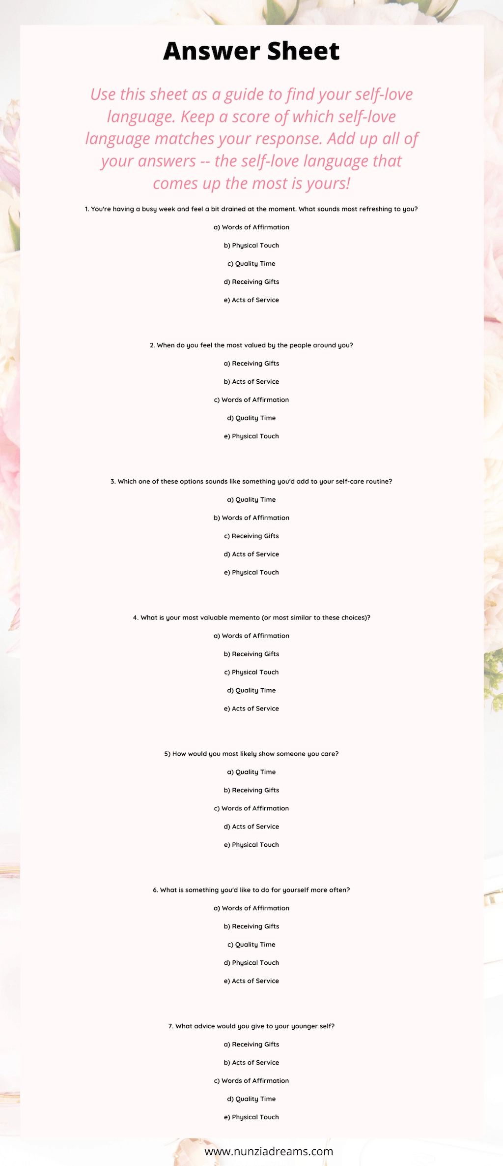 How To Find Your Self Love Language Printable Quiz NunziaDreams