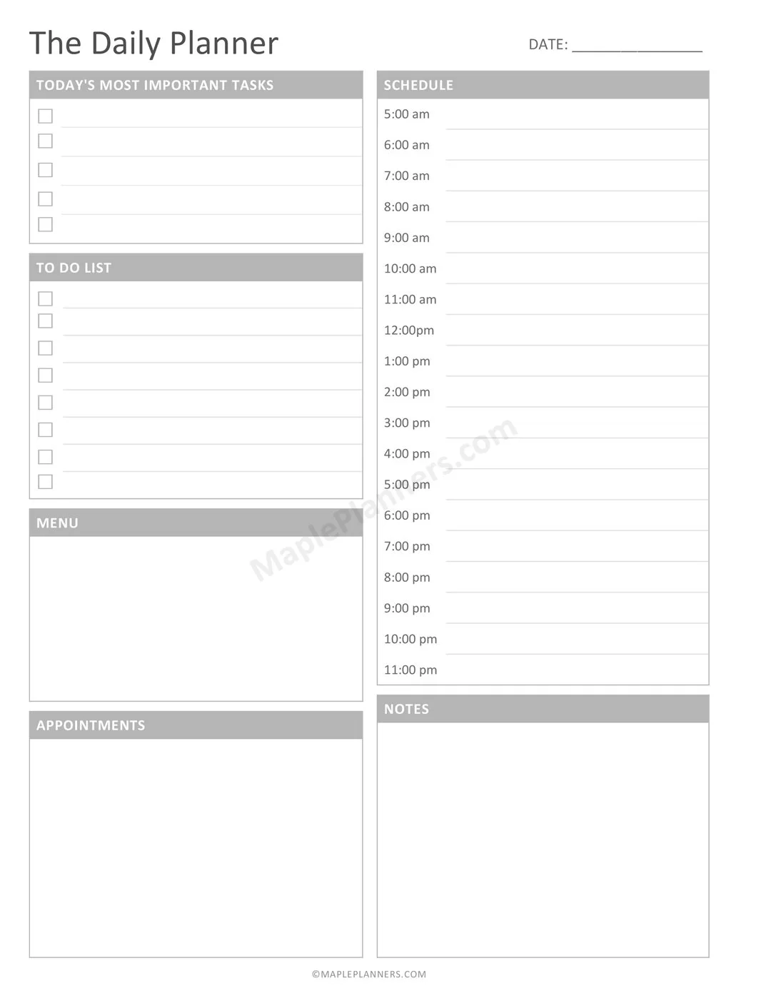 Free Printable 8 X 5 Planner