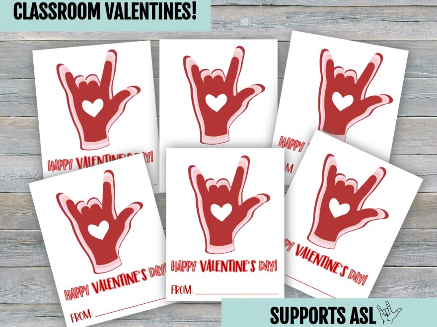 I Love You ASL Sign Language Printable Classroom Happy Valentines Day Card DIGITAL DOWNLOAD Kids Deaf Interpreter Teacher School Class Etsy