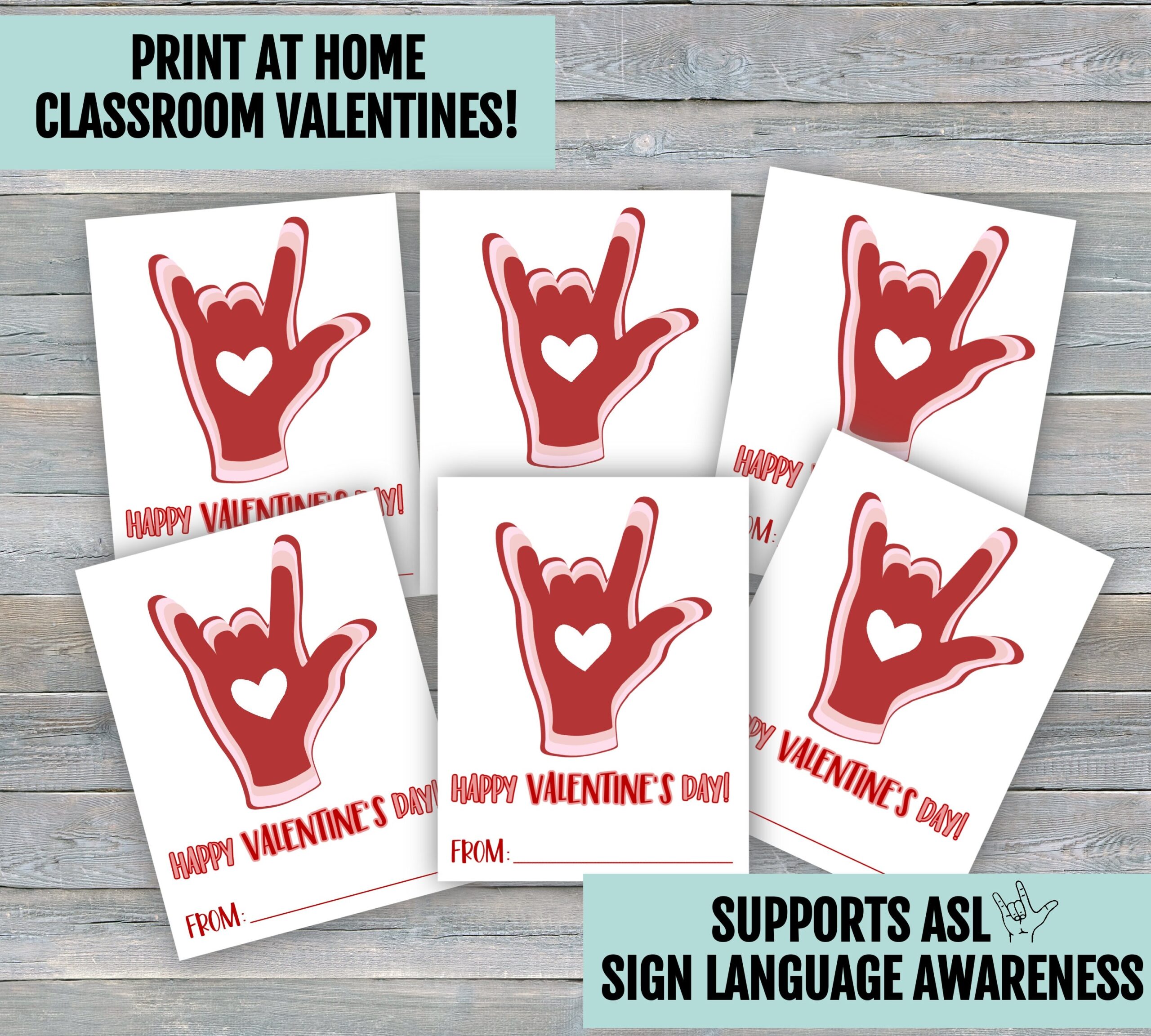 I Love You ASL Sign Language Printable Classroom Happy Valentines Day Card DIGITAL DOWNLOAD Kids Deaf Interpreter Teacher School Class Etsy