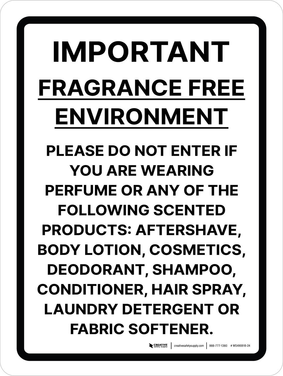 Important Fragrance Free Environment Portrait Wall Sign Important Fragrance Free Environment Portrait Wall Sign