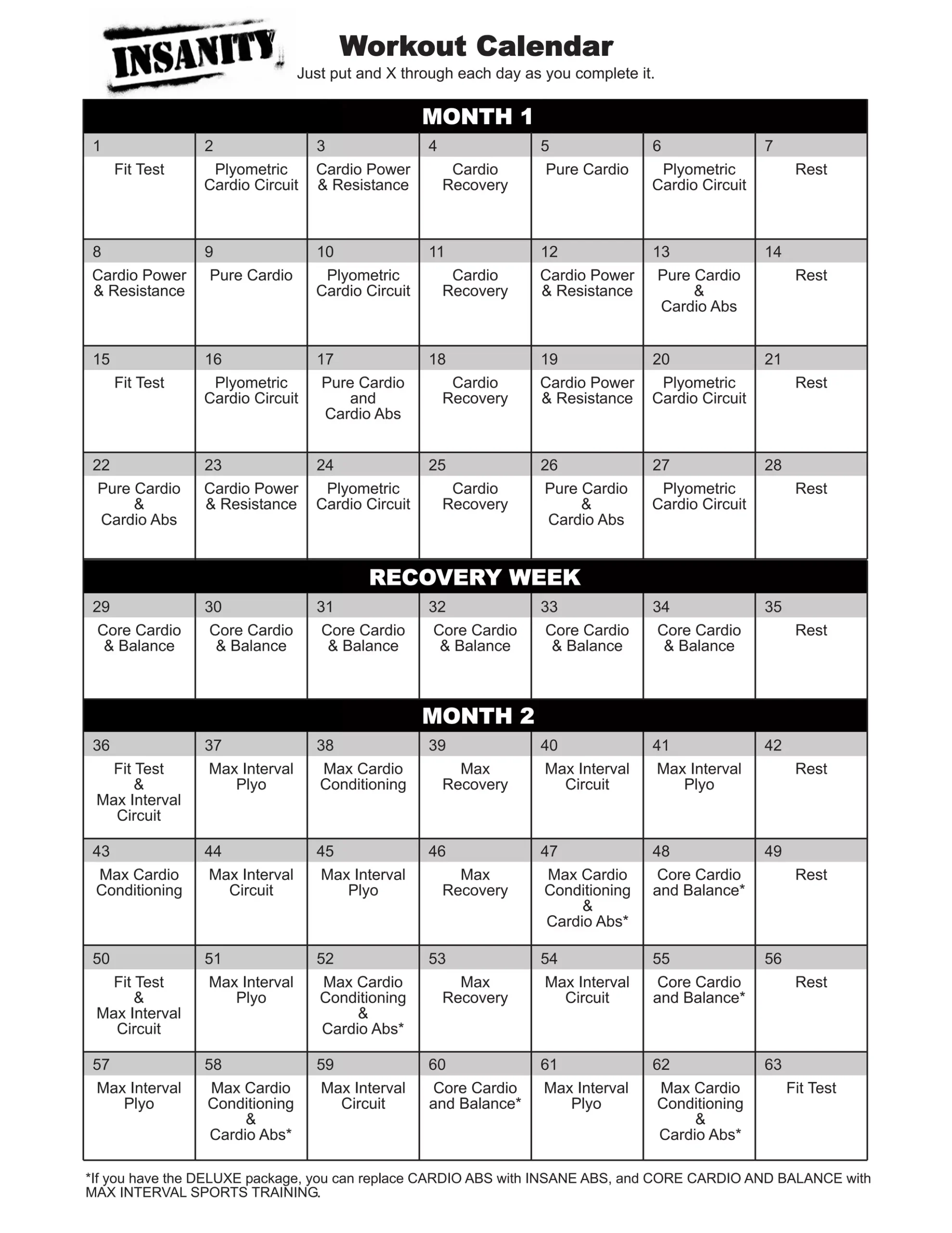 Insanity Calendar Fittest PDF