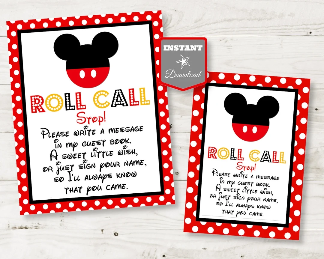 INSTANT DOWNLOAD Classic Mouse Printable 5x7 And 8x10 Roll Call Guest Book Sign Autograph Book Classic Mouse Collection Item 3309 Etsy