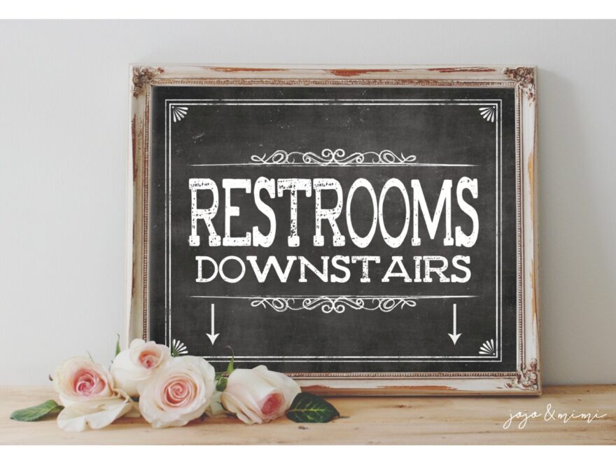 Instant RESTROOMS DOWNSTAIRS Printable Wedding Party OR Event Printable Bathroom Sign Rustic Chalkboard Sign Size Options Etsy