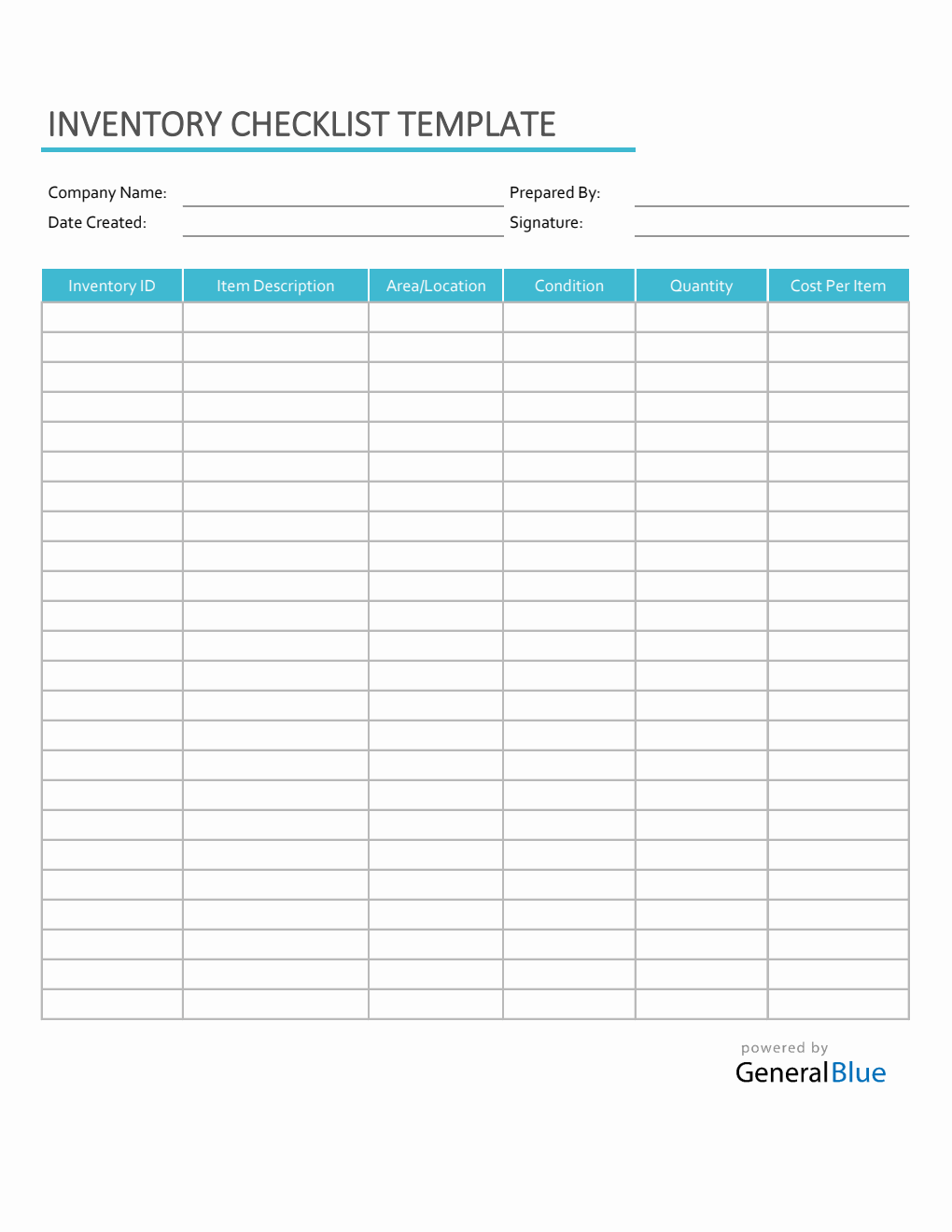 Inventory Sheet Template For Monthly Printable