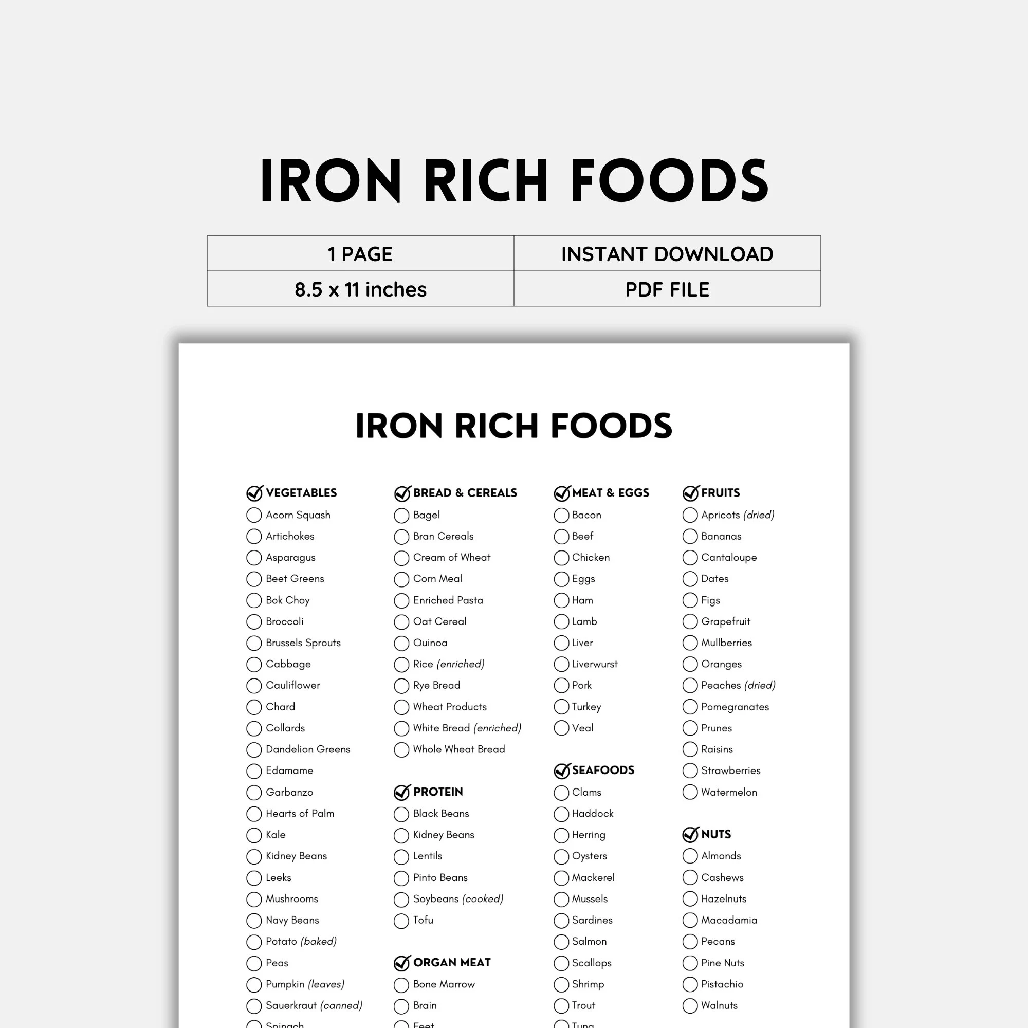 Printable List Of High Iron Foods