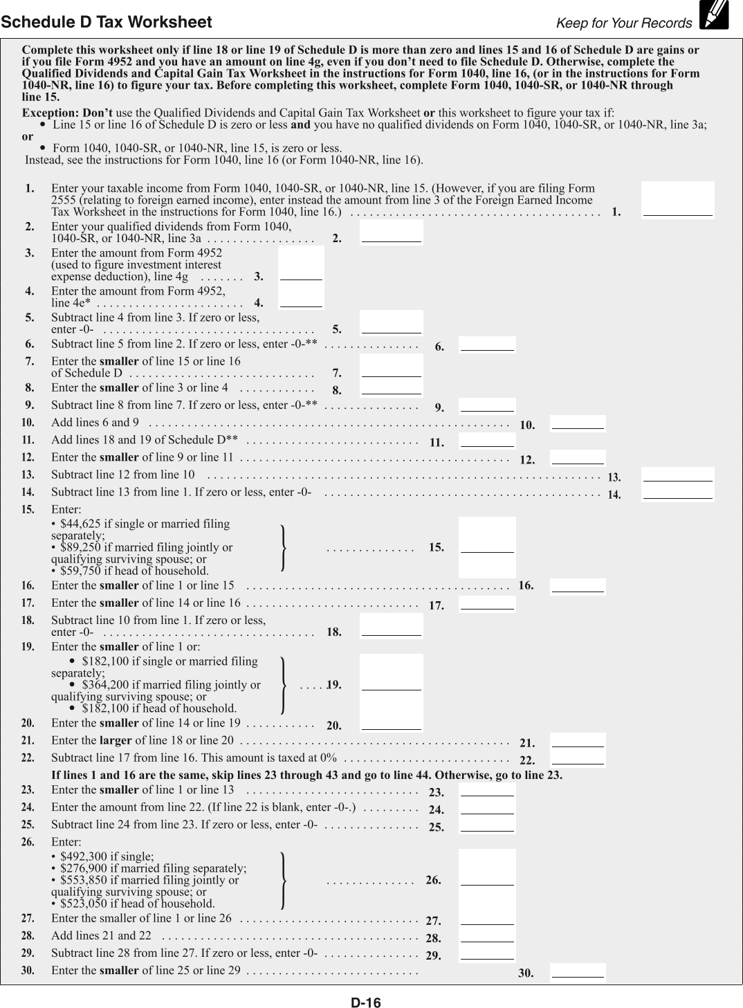 IRS Schedule D Instructions Worksheets Library