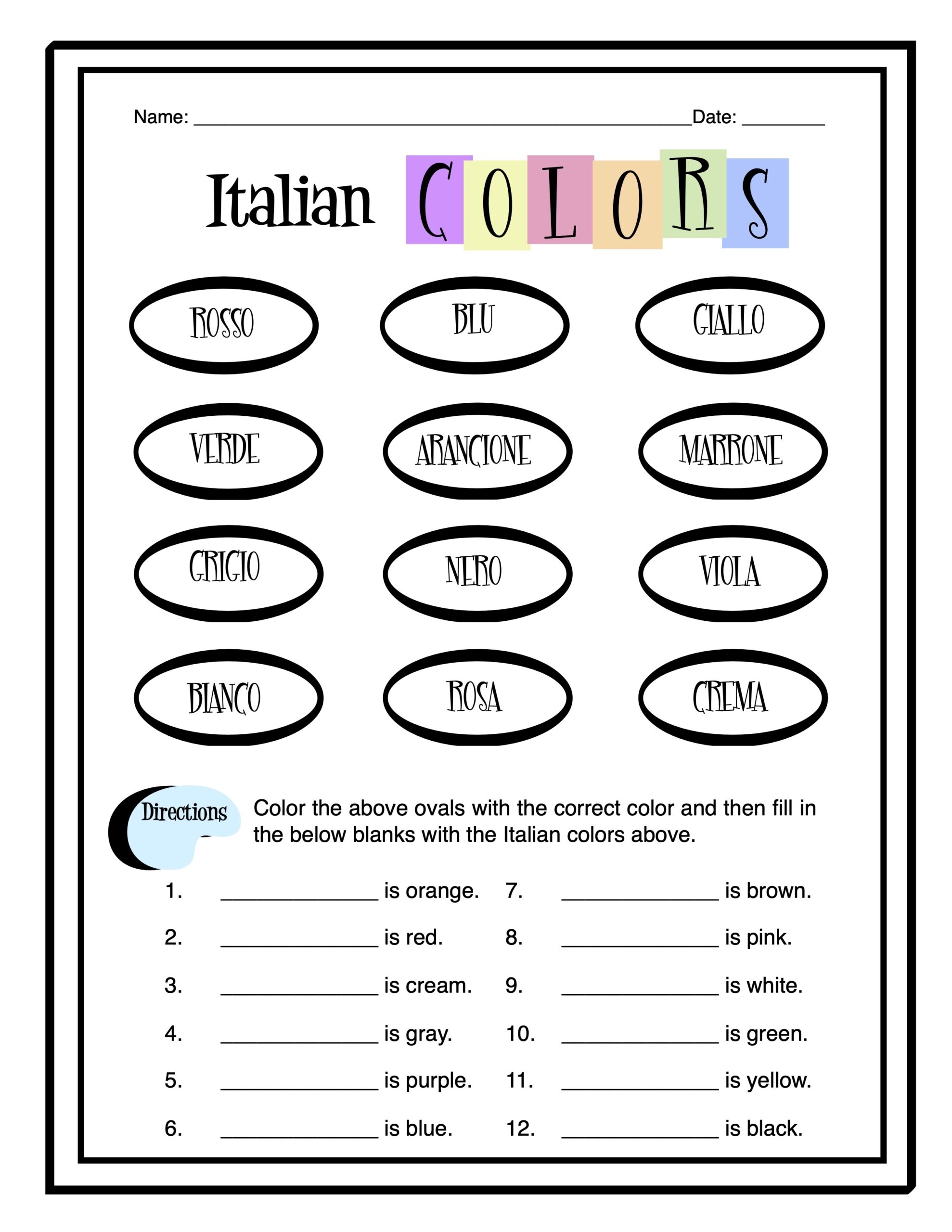 Italian Activity Sheet Free Printables