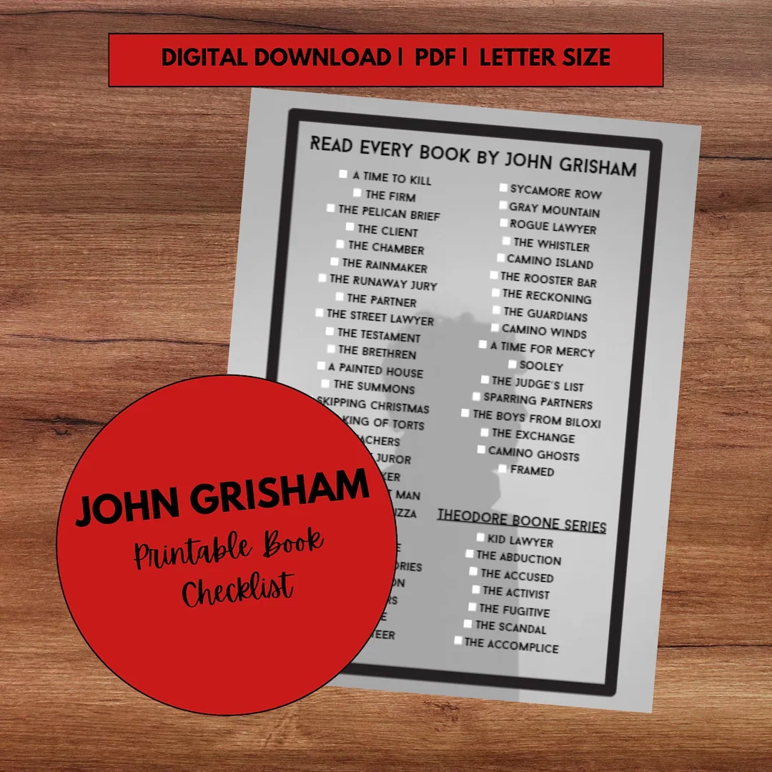 John Grisham Book Checklist John Grisham Booklist John Grisham Checklist John Grisham John Grisham Books Booklist Book Checklist Etsy