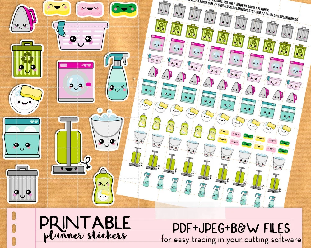 Free Printable Planner Stickers Cleaning