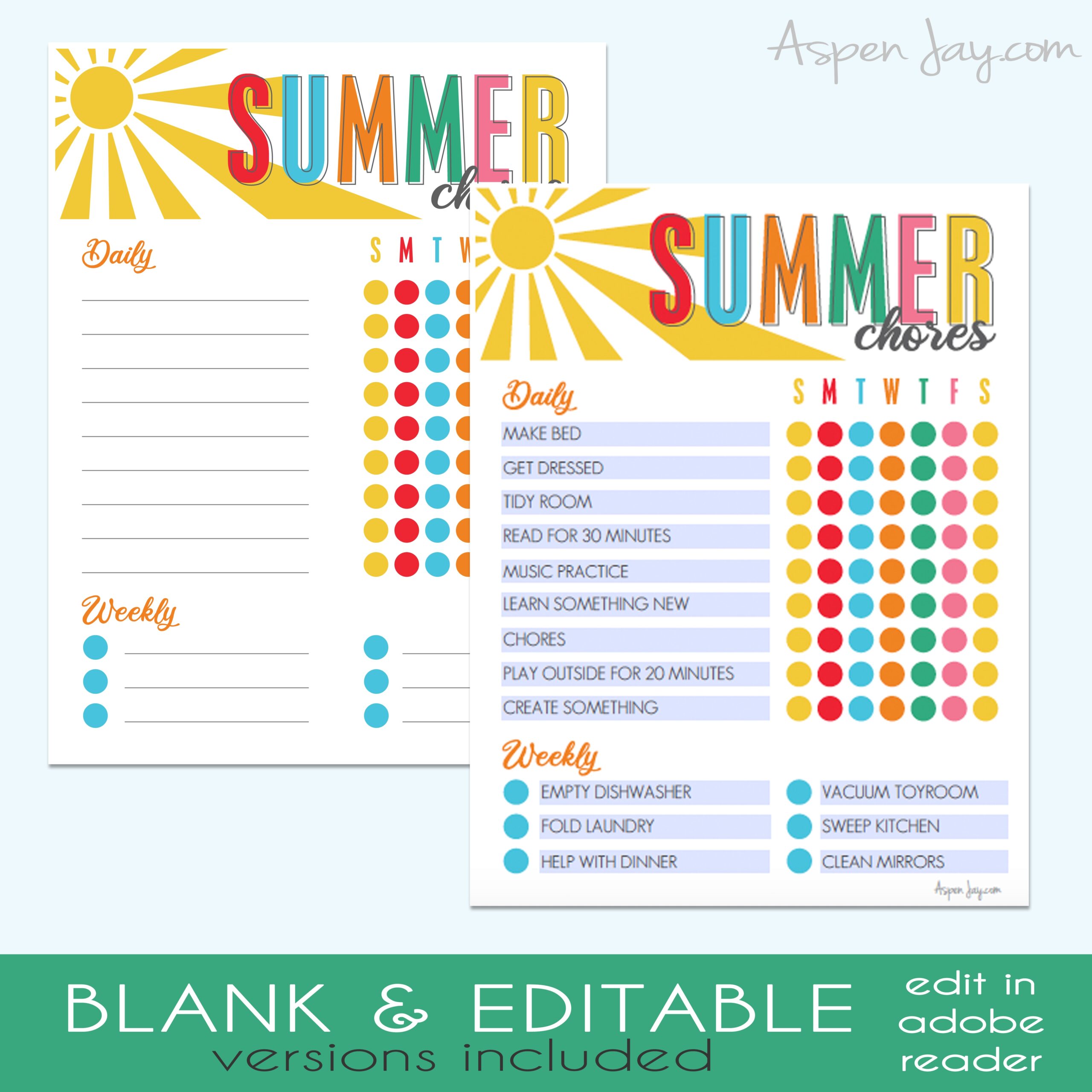 Free Printable Summer Chore Charts